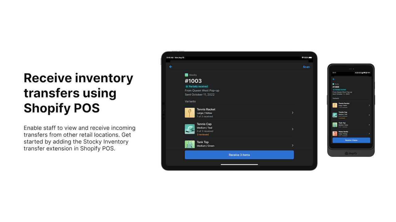 Receive inventory transfers using Shopify POS