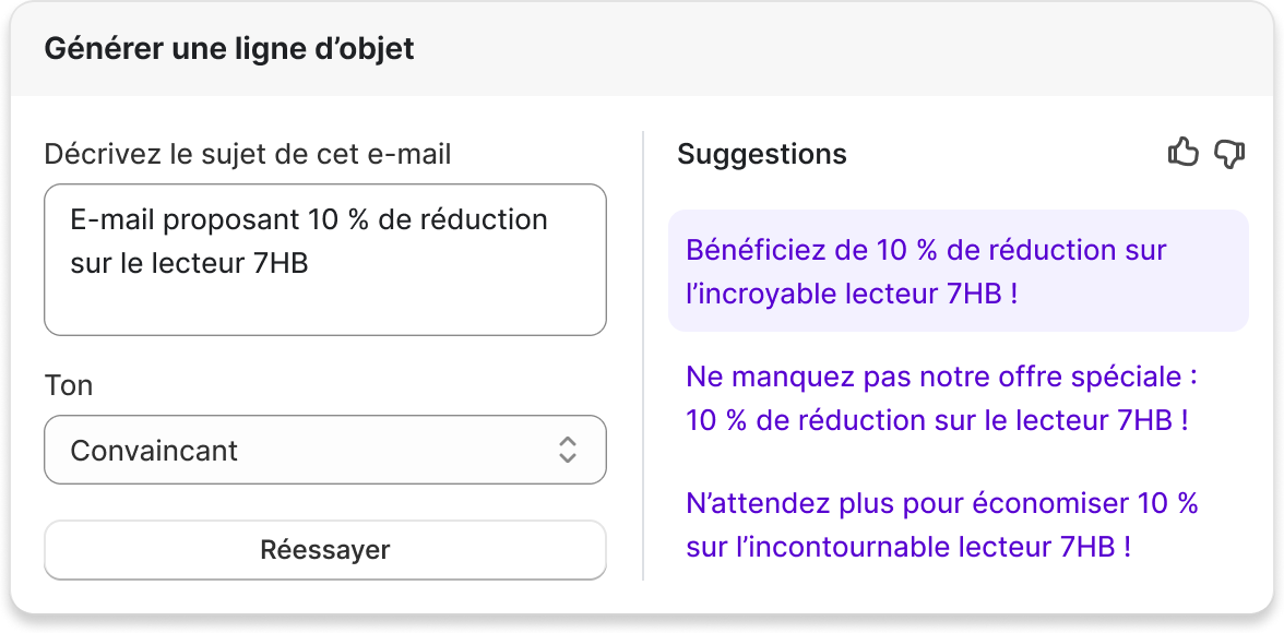 Shopify Magic s’ouvre pour générer par IA le corps d’un e-mail pour un tourne-disque.