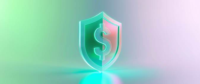 Image of a shield with a dollar sign on it with green and blue color scheme. 