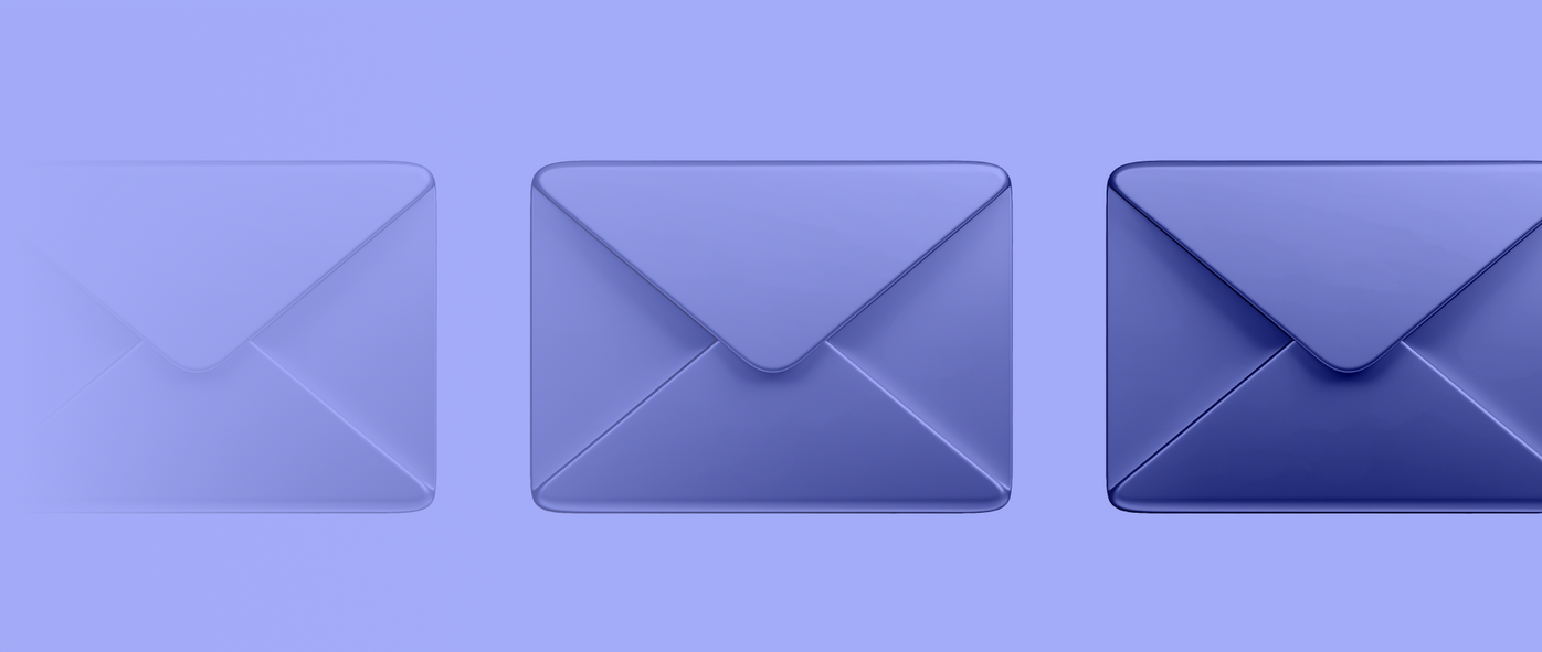 Three envelopes beside each other becoming less transparent, representing cold email