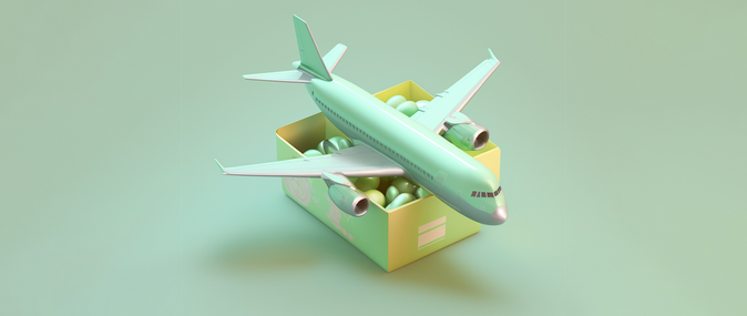 a plane flying over a package, representing hts codes