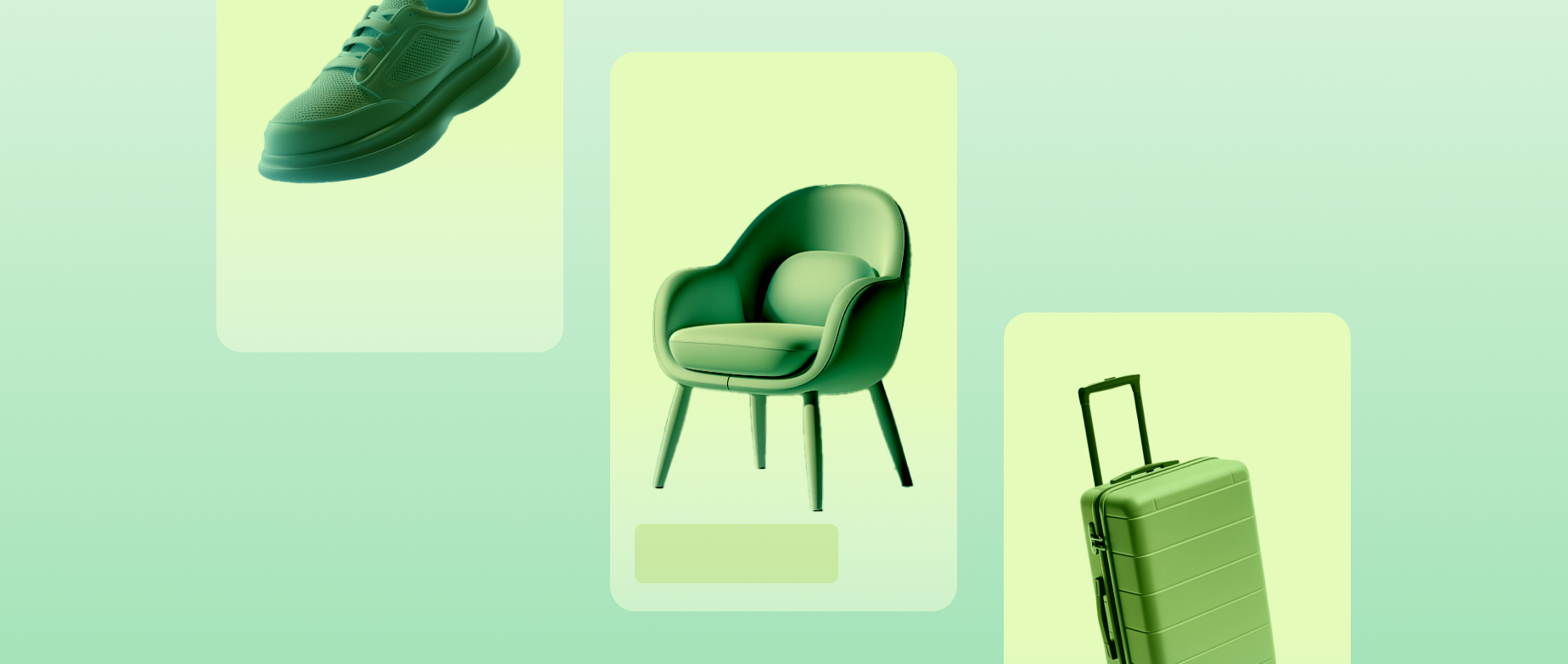 a shoe, chair, and luggage in snapchat windows on green background