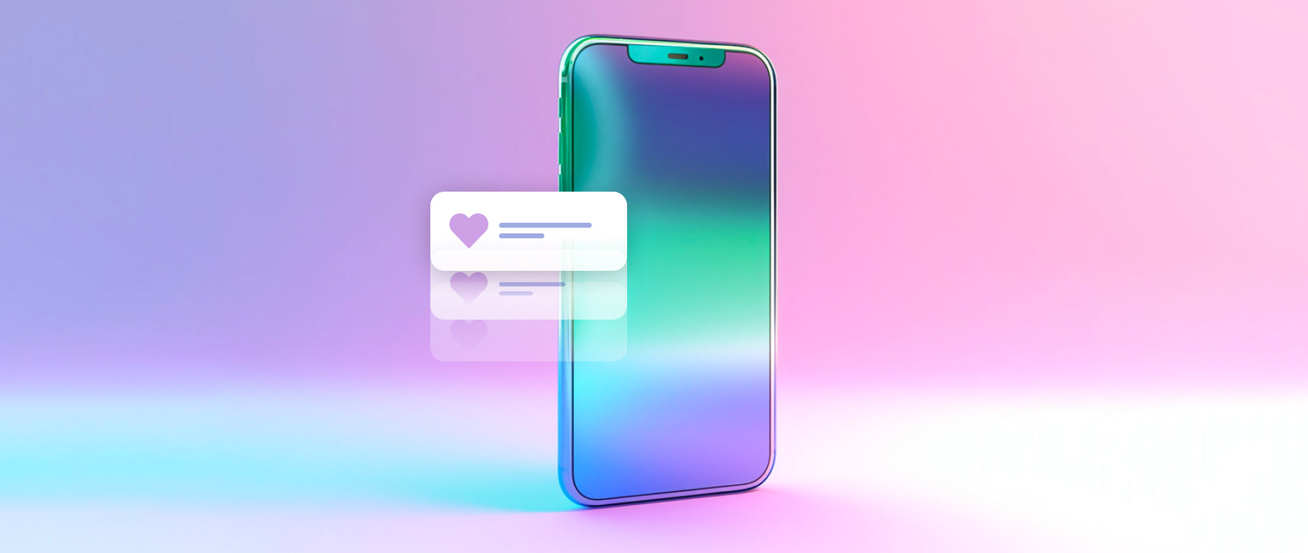 a smartphone with a social media graphic next to it showing a like heart