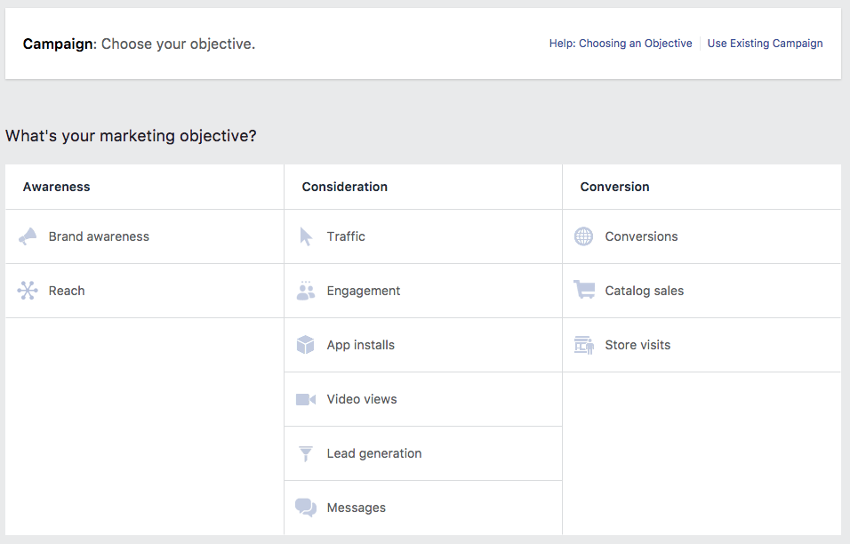 Facebook Ads Manager Select Goal