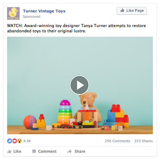 Facebook Page Lead Ad Example - Toys