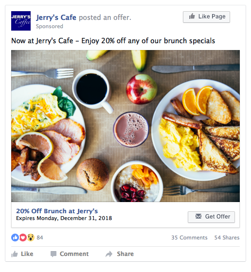 Facebook Offer Ad Example - Restaurant