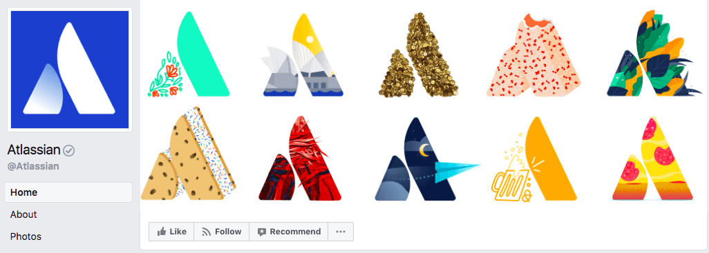 Atlassian uses unique patterns on its logo to showcase their brand through their cover photo.