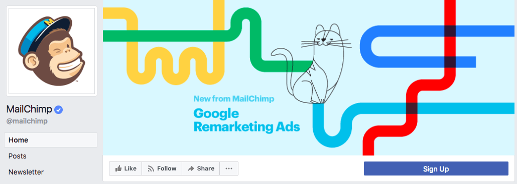 Mailchimp’s cover photo effectively uses the 820 pixels by 312 pixels dimensions to highlight a product update.