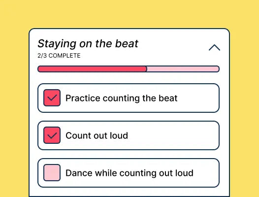 Stylized interface of a lesson of Staying on the beat.