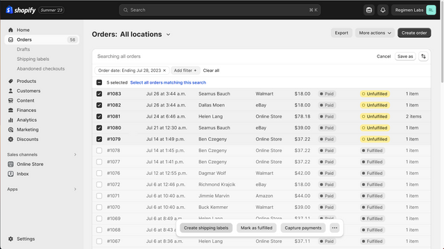 Shopify Orders index with marketplace orders