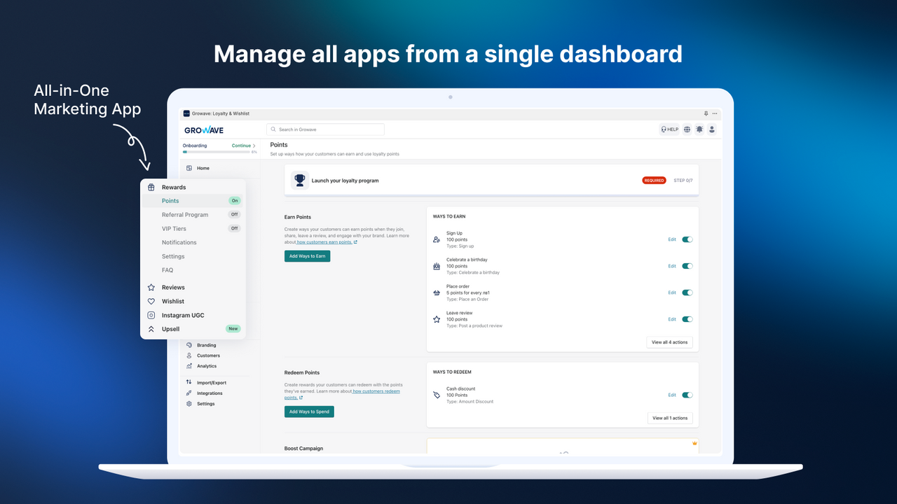 Growave's admin dashboard