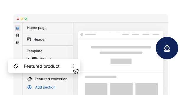 A shot of the Shopify theme editor, with an icon of a pen on top of it