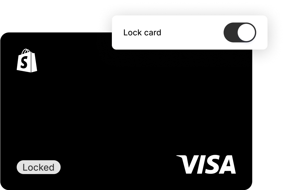 A locked Shopify Balance card and an admin toggle to “Lock card”.