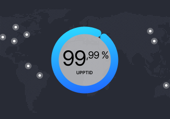 En karta över världen med en statistik som visar 99,99 % drifttid