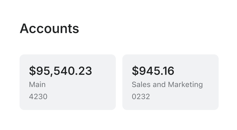 Two account Balances, one titled “Main” and the other “Sales and Marketing”.