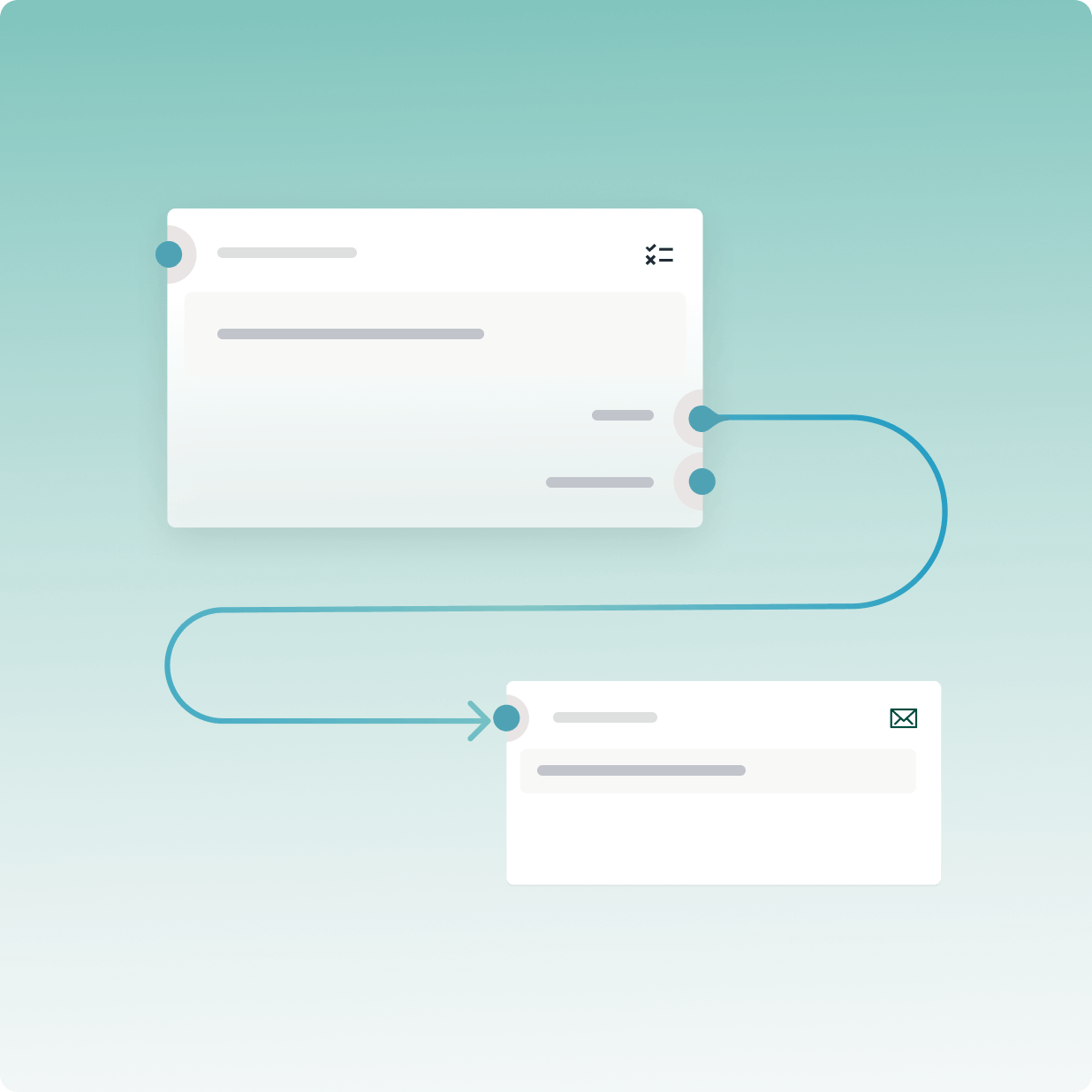 Two action boxes connected with an arrow, depicting a workflow of automated tasks.