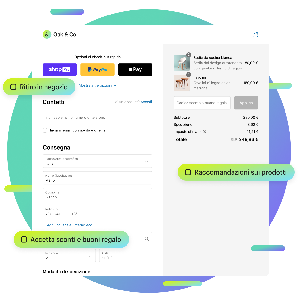 Shopify Checkout su un dispositivo mobile