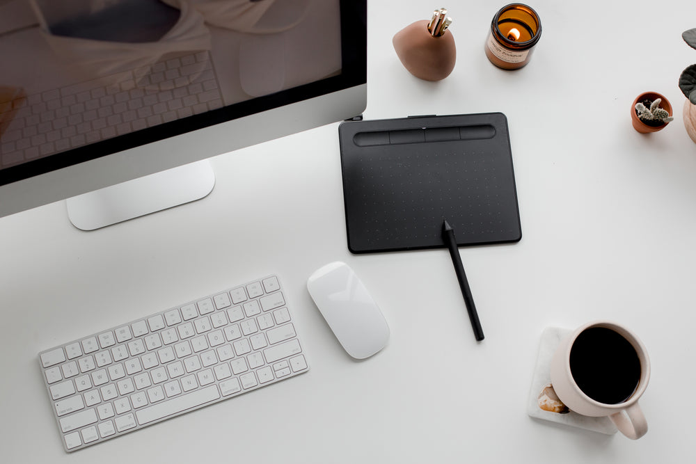 an overhead of a clean organized desk