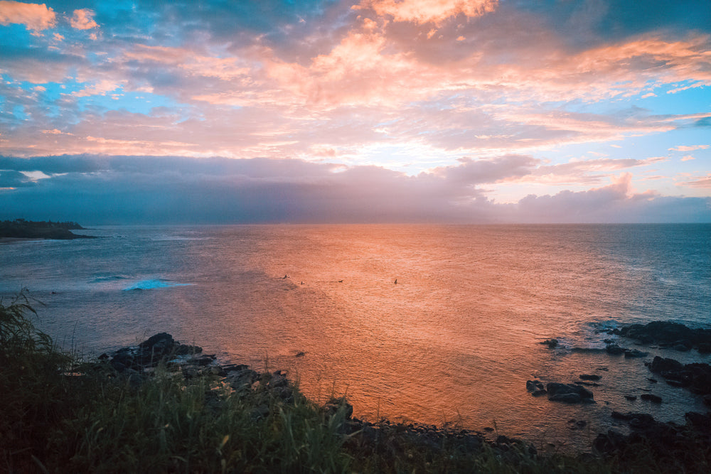 blue and orange sky over water