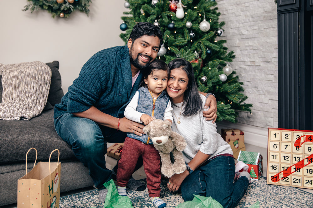 christmas morning smiling family portrait