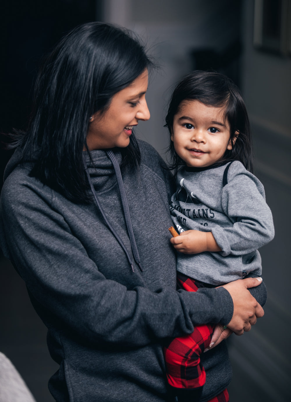 christmas portrait of mother and toddler