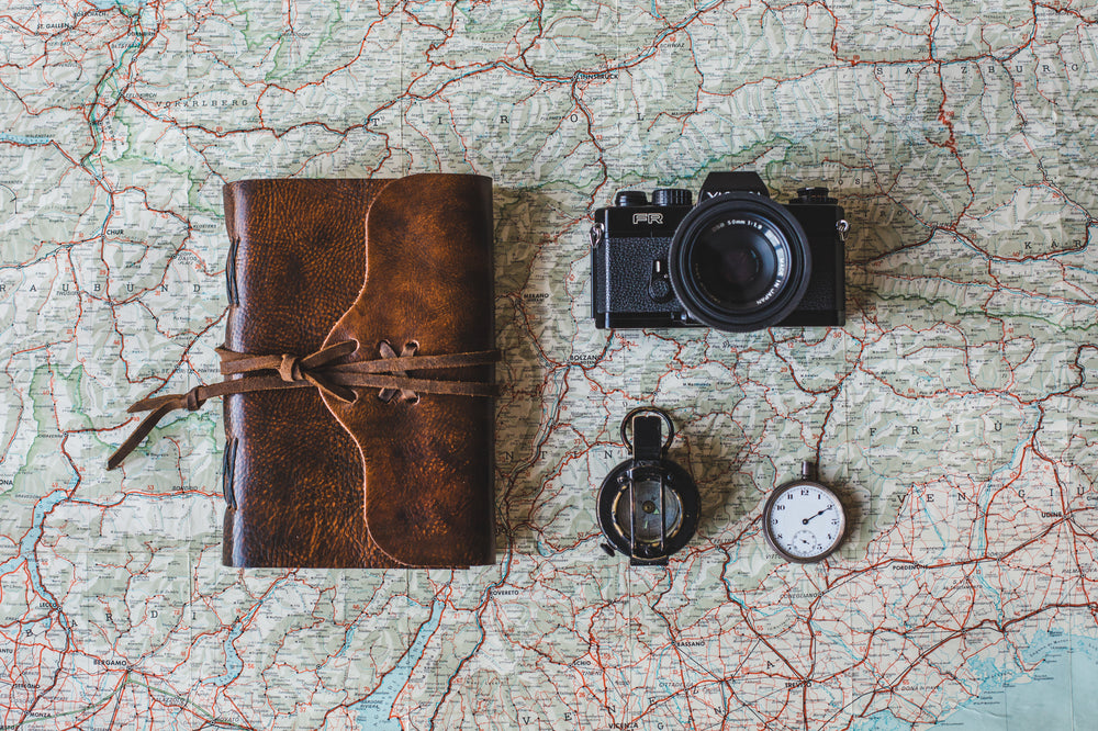 flatlay on world map