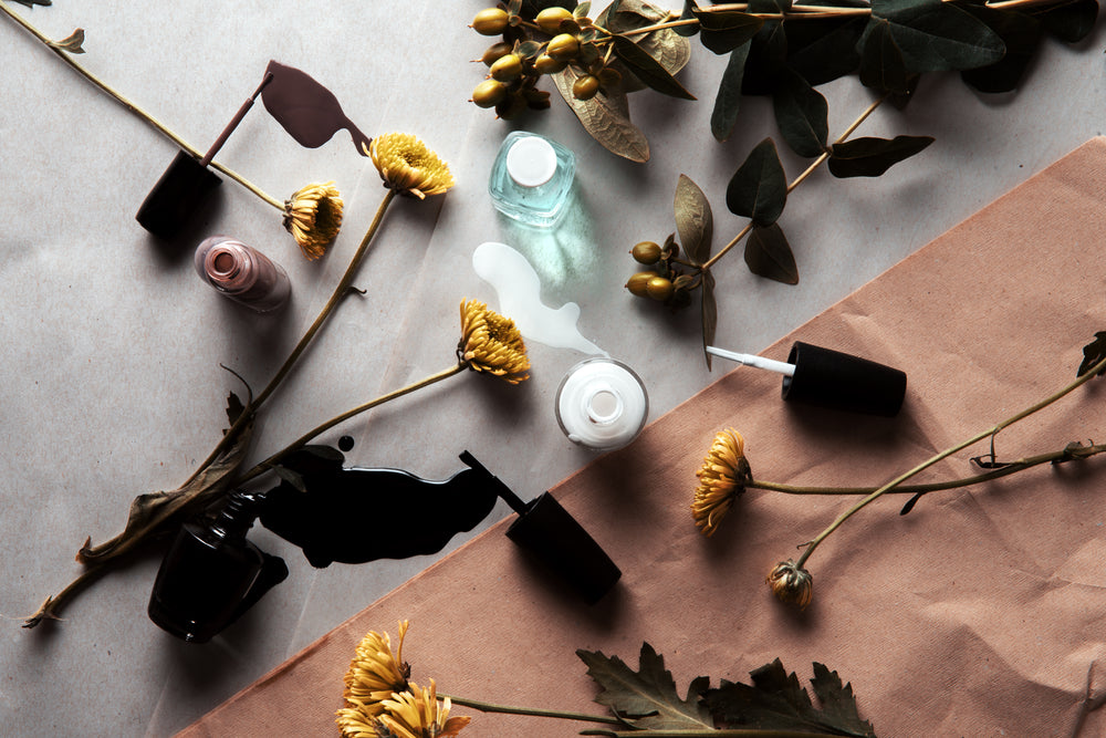 flowers nail polish flatlay