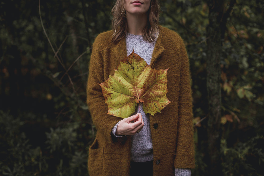 large fall leaf in hand