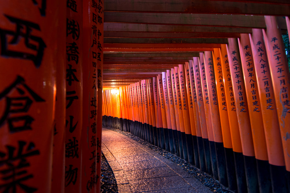 orange poles create a tunnel