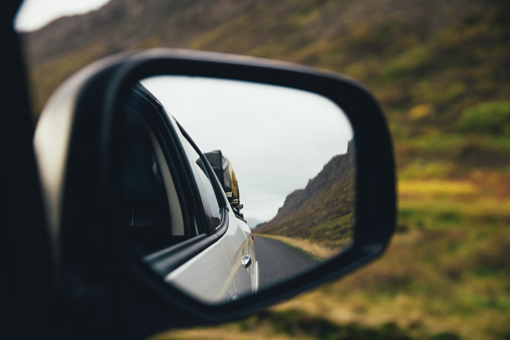 rear view mirror on highway