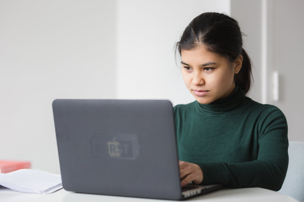 serious woman with laptop