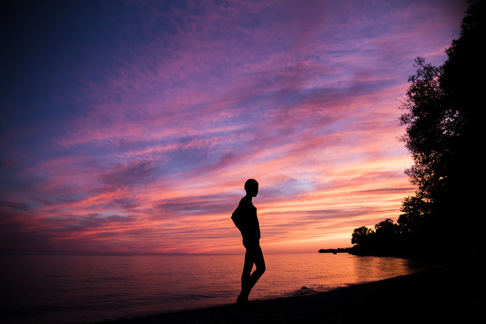 silhouette with pink and purple sky