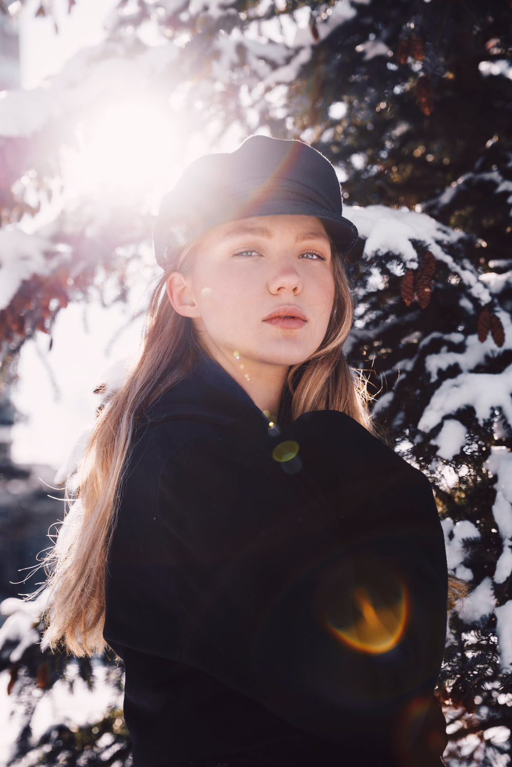 woman in winter woods